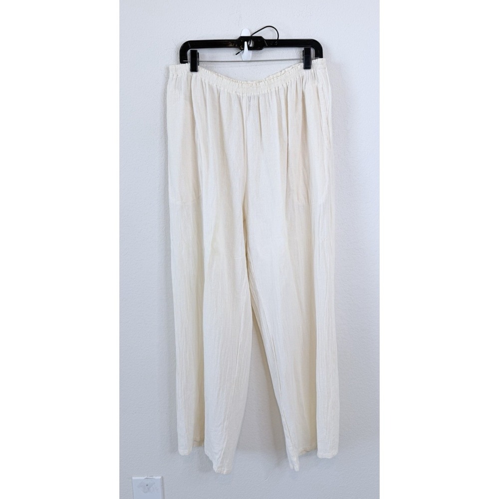 Oh My Gauze Pants Sz 3 XXL Ivory Wide Leg Elastic Waist Relaxed Boho Lagenlook